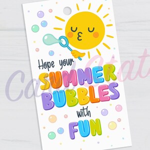 Étiquette-cadeau à bulles d'été pour enfants, imprimable Espérons que vos bulles d'été avec plaisir, jolie étiquette de cadeau à bulles de soleil pour la fin de l'école ou une fête d'été