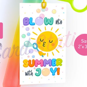 Soufflez dans l'été avec l'étiquette Joy, étiquette cadeau à bulles imprimable pour enfants, étiquette gourmandise d'été, étiquette cadeau soleil mignon pour l'école, cadeau de fin d'année