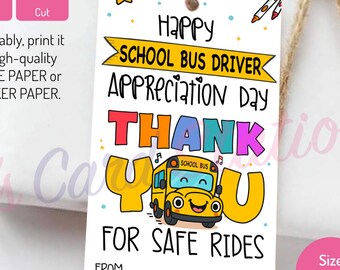 Schulbusfahrer Danke Geschenkanhänger - Druckbare Wertschätzung (2x3,5 Zoll) Digital Download