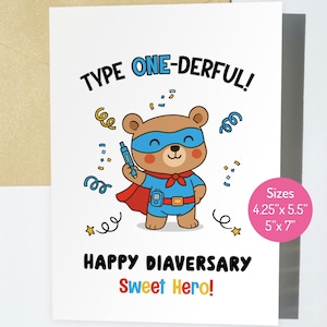 Carte Type Onederful Happy Diaversary pour enfants atteints de diabète de type 1, jolie carte T1D Diaversary imprimable, carte d'anniversaire de diabète Sweet Hero