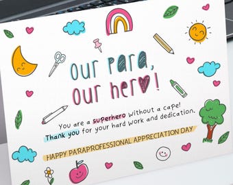 Paraprofessional Appreciation Card Printable: Teacher Aide Thank You (Digital Download)