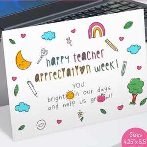 Niedliche Lehrer Wertschätzung Woche Karte zum Ausdrucken - Last Minute Lehrer Geschenk - Dankeskarte für Lehrer - Kindergarten Lehrer Karte