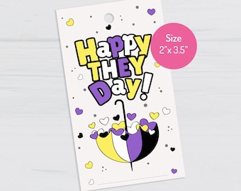 Etichetta regalo per il giorno non binario: stampabile "Happy They Day" (download digitale)