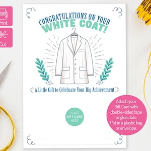 Portatarjetas imprimible para la ceremonia de la bata blanca - Felicitaciones a los graduados de medicina - Tarjeta de PA, DPT, NP, farmacéutico - Regalo de graduación de la facultad de medicina