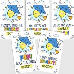 Printable Graduation Gift Tags, Cute Balloon Grad Favor, Fun Grad Party Gifts, Kindergarten & Preschool Graduation Tags, Set of 5 Designs