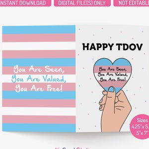 Transgender Day of Visibility Card Printable, Happy TDOV Card, Trans Pride Flag Greeting, LGBTQ+ Gift for Trans Friends