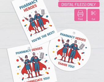 Superhero Pharmacist Appreciation Gift Tags (Digital Download)