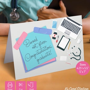 Carte de félicitations pour l'obtention du diplôme d'infirmière 2025 - carte de remise de diplôme d'infirmière imprimable - carte de voeux d'infirmière