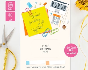 Administrative Professionals Day Gift Card Holder - Printable Admin Day Gift Card - Professional Appreciation Gift- Secretary Appreciation