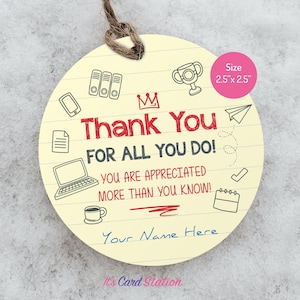 Cadeaukaartjes voor administratieve professionals - afdrukbare etiketten met waardering van werknemers - bedankkaartje voor collega - sticker voor personeelsbedankje