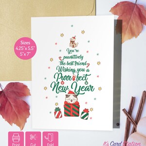 Niedliche Weihnachtskarten für beste Freunde und Katzenliebhaber | Druckbare Neujahrskarte für Katzenliebhaber | Digitaler Download 13x18,5x14cm