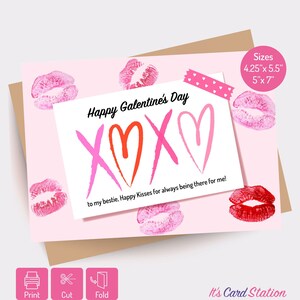 Jolie carte rose XOXO Galentine pour Bestie | Carte de Saint-Valentin rose douce imprimable pour meilleur ami | Téléchargement numérique instantané