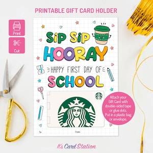 Porta-cartão de presente de café para professor do primeiro dia da escola, cartão de café Sip Sip Hooray, presente de volta às aulas para professor, agradecimento do professor para impressão