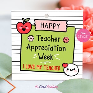 Etiqueta de regalo imprimible de la semana de agradecimiento al maestro - Linda etiqueta de regalo de agradecimiento al maestro - Regalos para maestros para maestros de preescolar y primaria