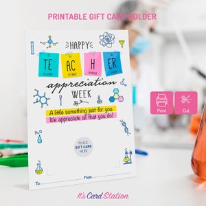 Porta tarjetas de regalo para la Semana de agradecimiento a los profesores de ciencias / Tarjeta de agradecimiento imprimible para profesores de química / Porta tarjetas de café para agradecimiento a los profesores