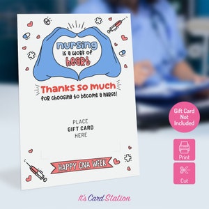 CNA Week Gift Card Holder | Printable CNA Thank You Card | Certified Nursing Assistant Appreciation Gift Card Holder | CNA Appreciation Card