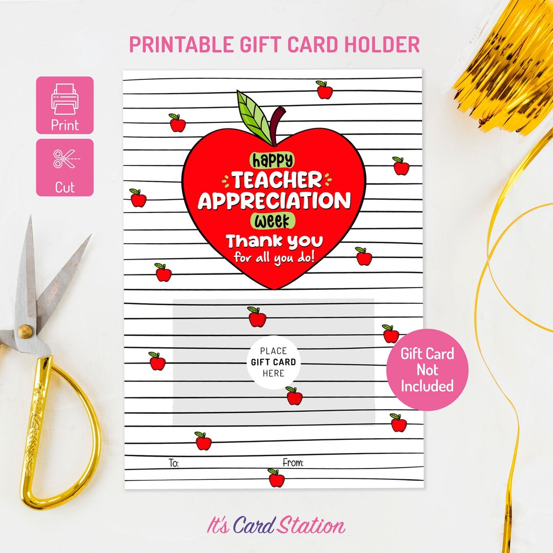 Teacher Appreciation Gift Card Holder: Printable Thank You (digital ...