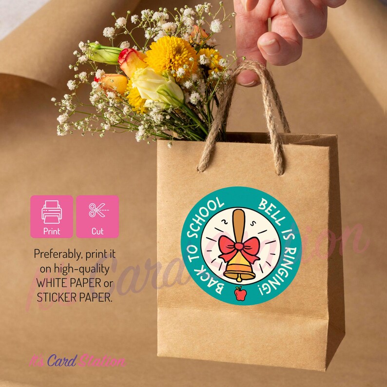 Back to School Bell Gift Tag: Printable Teacher & Student Stickers ...
