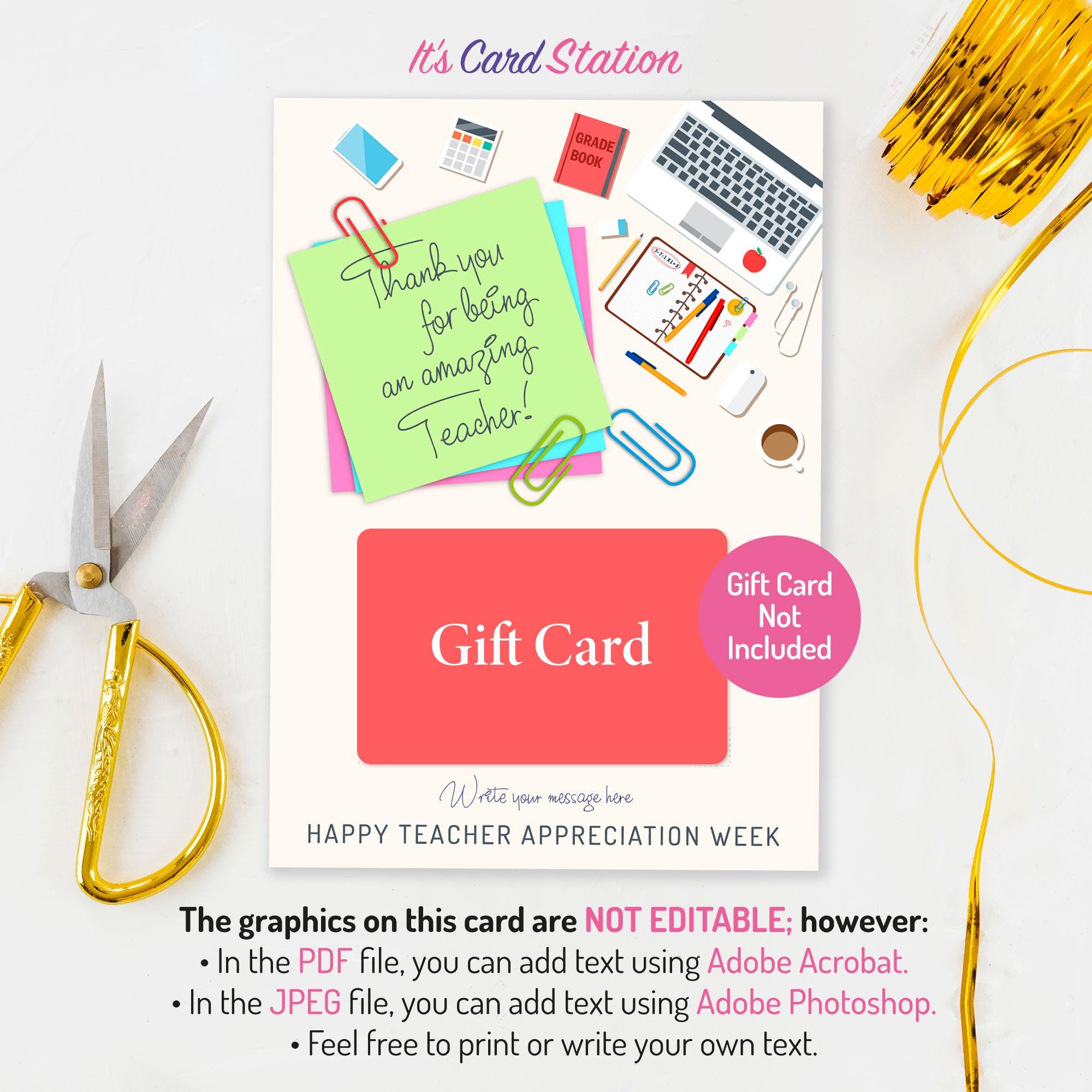 Teacher Appreciation Gift Card Holder Printable: Thank You Card ...
