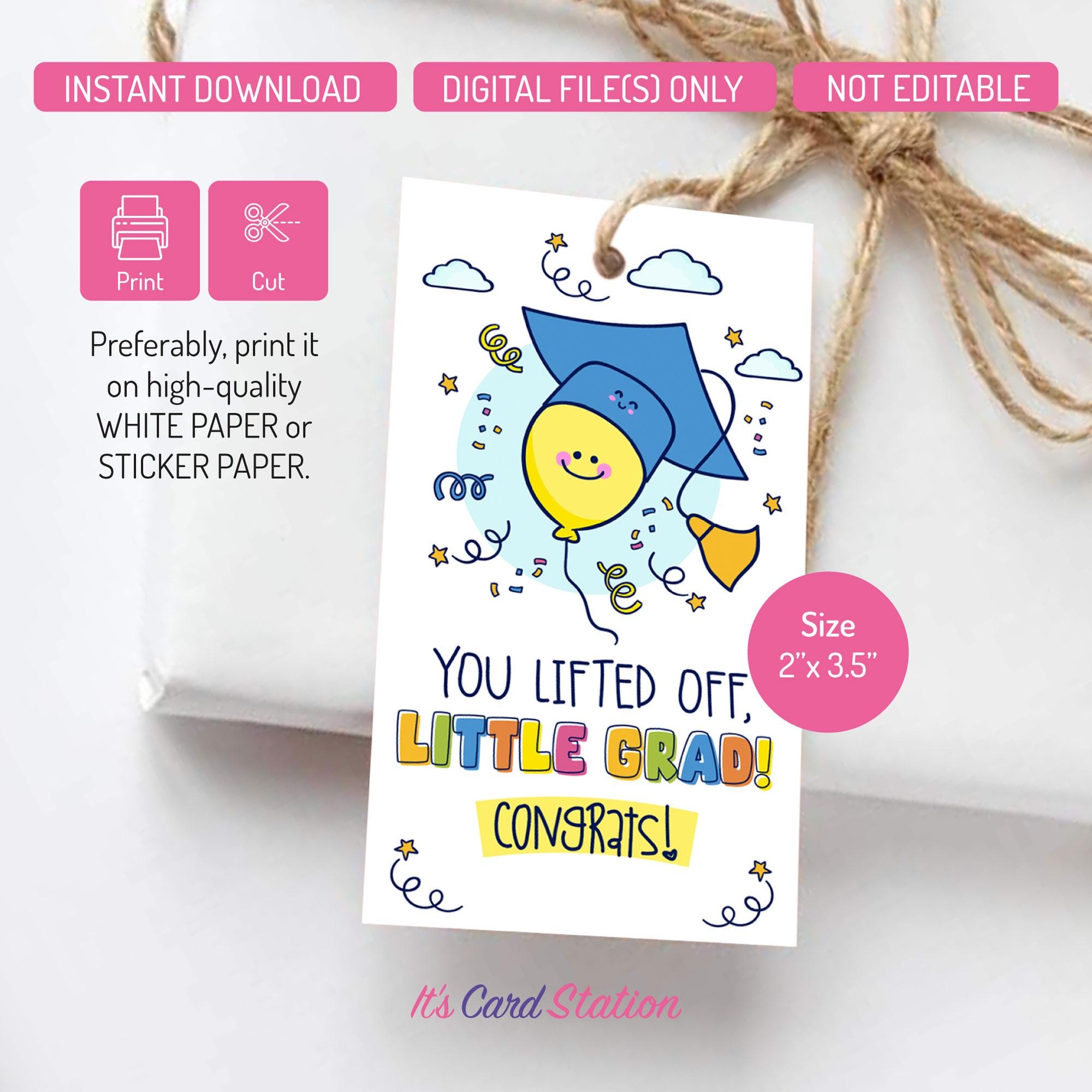 Printable Graduation Gift Tags, Balloon Grad Favor, Set of 5 (digital ...