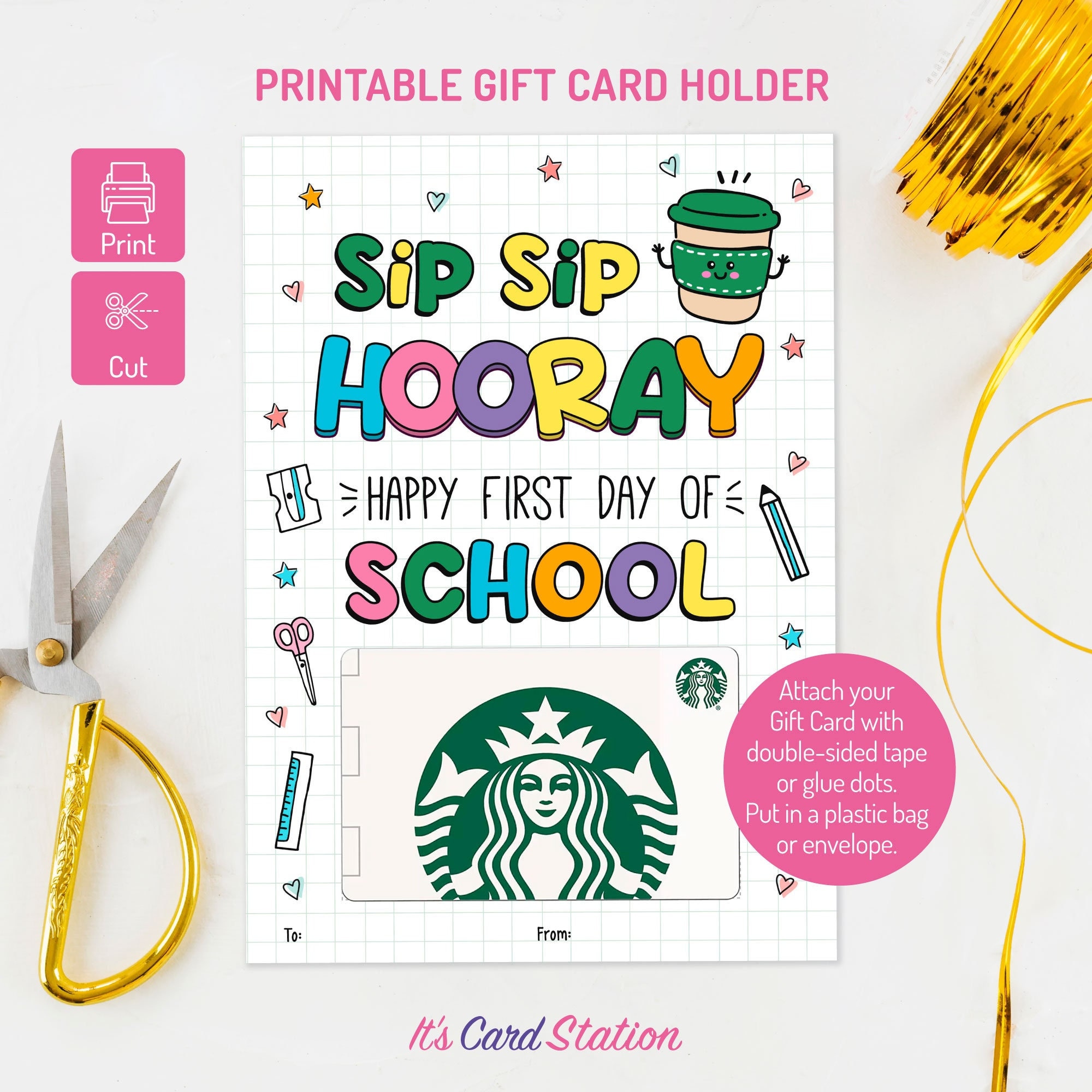 First Day of School Teacher Gift Card Holder, Sip Sip Hooray (printable ...