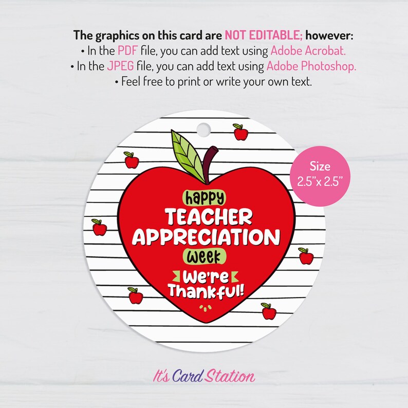 Apple Teacher Appreciation Gift Tag: Printable Cookie Tag (digital ...