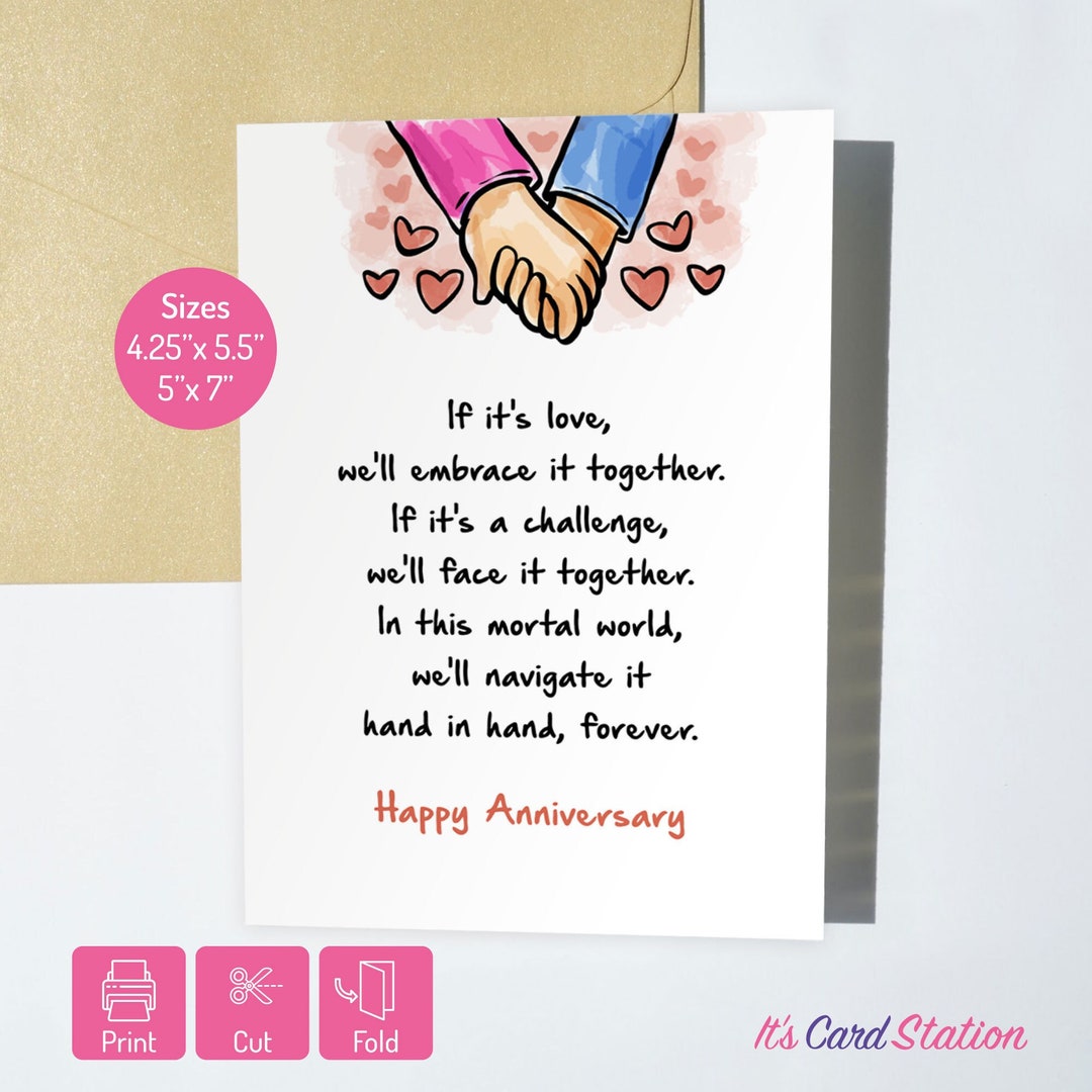 Printable Romantic Anniversary Love Poem Card for Husband, Wife ...