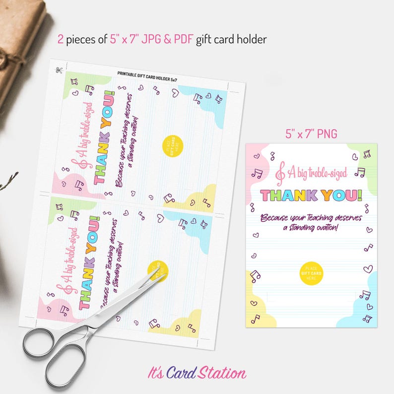 Music Teacher Thank You Card: Treble Clef Gift Card Holder (digital ...