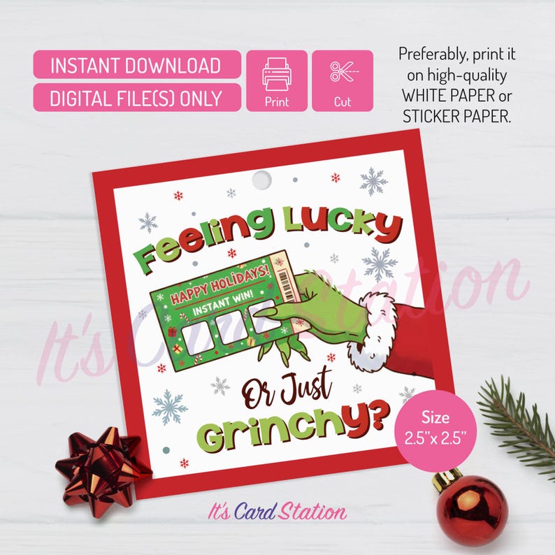 Grinch Raffle Funny Grinch Hand Scratch off Ticket Gift Tag | Christmas Lottery ...