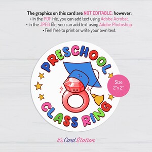 Graduation Class Ring Stickers for Preschool Ring Pops - Printable Class Ring Circle Templates for Ring Pop Stickers