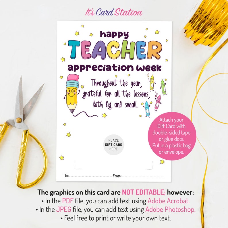 Teacher Appreciation Gift Card Holder | Printable Thank You Card ...