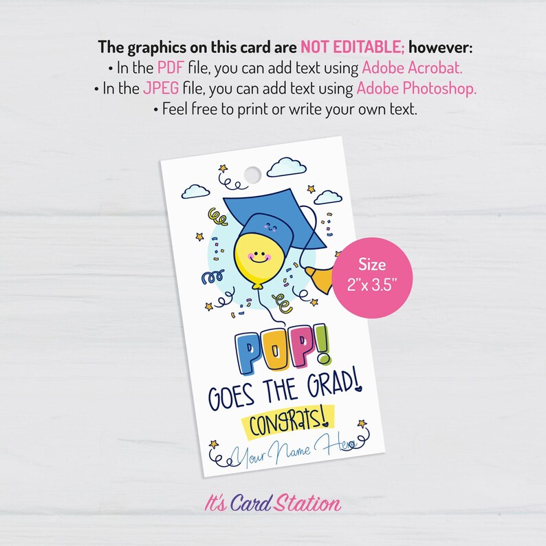 Printable Graduation Gift Tags, Balloon Grad Favor, Set of 5 (digital ...