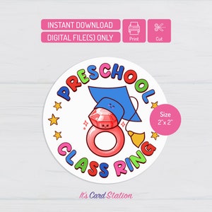 Class of 2025 Ring Pop Stickers for Preschool Graduation Gifts - Preschool Class Ring Stickers and Digital Ring Pop Labels