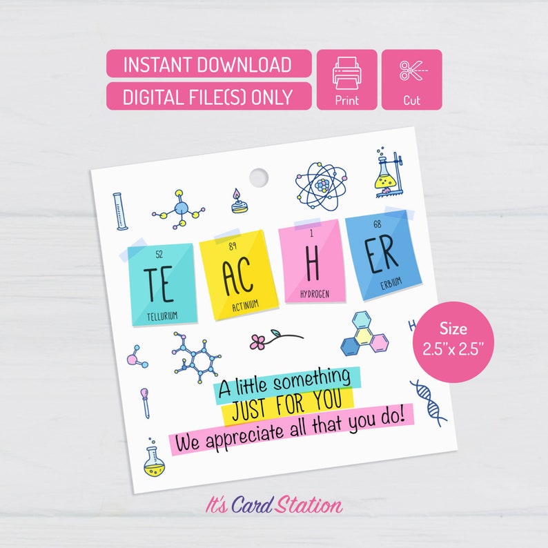 Printable Science Teacher Gift Tag | Chemistry Elements (digital ...