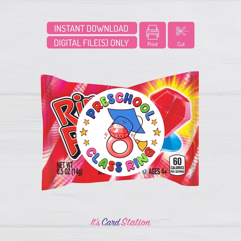 Class of 2025 Printable Ring Pop Gift Tag for Preschool Graduation - Digital Preschool Class Ring Labels and Printable Stickers - Ring Pop gift tag