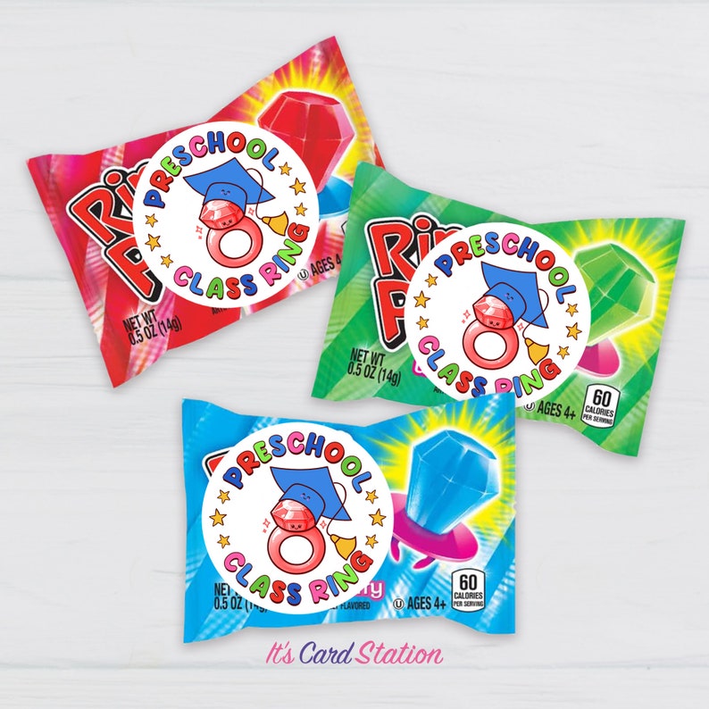 Printable Preschool Class Ring Sticker, Preschool Graduation Gift Tags, Class of 2025 Ring Pop ...