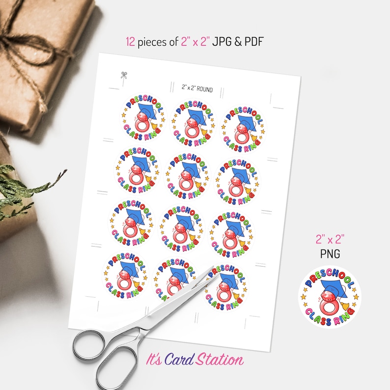 Instant Download Preschool Class Ring Stickers and Labels - Digital Class Ring Stickers for Preschool Graduation Favors