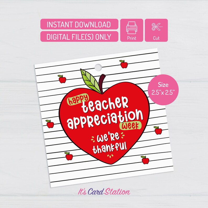 Teacher Appreciation Week Printable Gift Tag - Teacher Day Appreciation Gift Tag - Teacher Thank ...