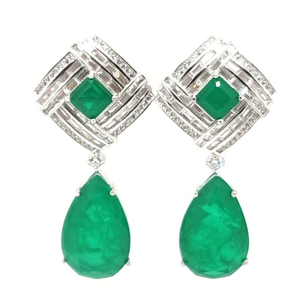 Imitation Emerald silver jewelry earring