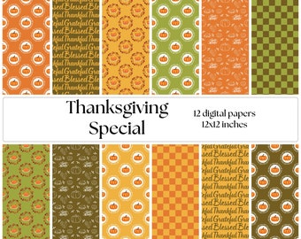 THANKSGIVING Seamless Digital Papers / Scrapbook Papers / Printable Paper / Digital Backgrounds / Digital Scrapbooking / Scrapbooking Paper