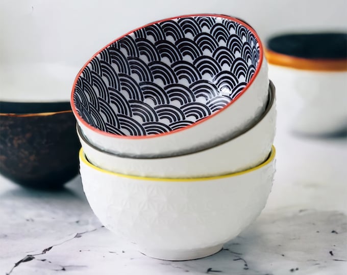 Handmade Ramen Soup Bow | Hand Painted ,Ceramic Japanese Bowls, Noodle Bowl, Creative Style Bowls Set, Dishwasher Safe, Microwave Friendly