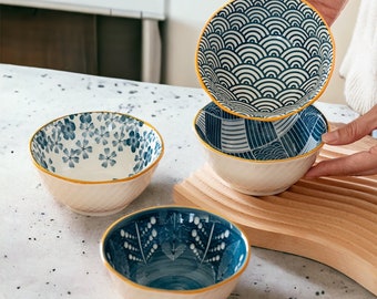 Handmade Ramen Ceramic Soup Bowl | Hand Painted Bowl, Noodle Soup Bowl, Ramen Bowl, Blue & White Colour, Dishwasher Safe, MIcrowave Safe