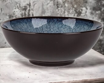 Retro Blue Handmade Ceramic Ramen Bowl | Handmade, Large Ramen Bowl, Japanese Ceramic Bowl, Blue Bowl, Asian Bowl, Serving Bowl