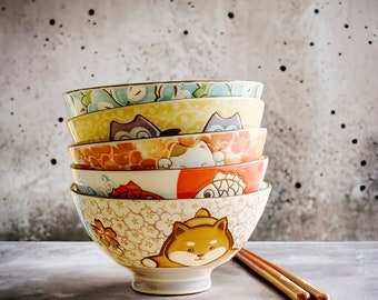 Handmade Ceramic Bowl with Japanese Cartoon Style | Ramen Bowl, Ceramic Bowl, Bol Ramen, Collection, Hand Painted, Breakfast, Pottery Bowl