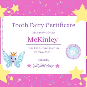 Tooth Fairy Certificate for Girls, Tooth Fairy Receipt, Lost Tooth, Tooth Fairy