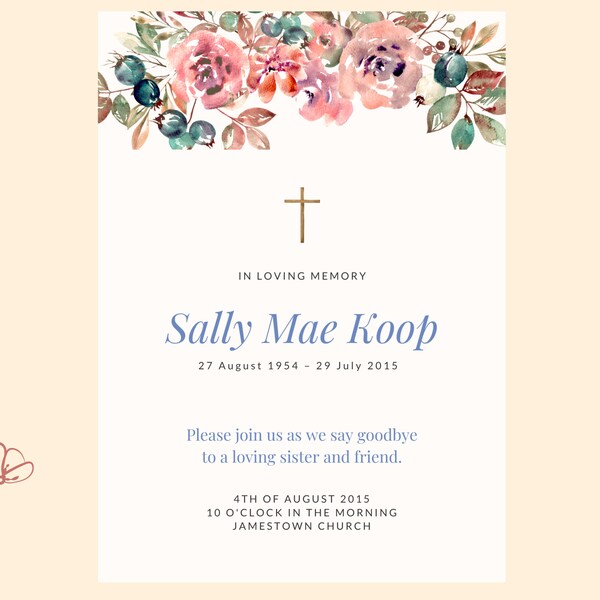 Christian Funeral Announcement Etsy