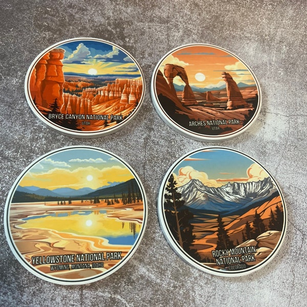 National Parks coaster set of 4 or 6, Custom Drink Coasters, non slip heat resistant ceramic coaster