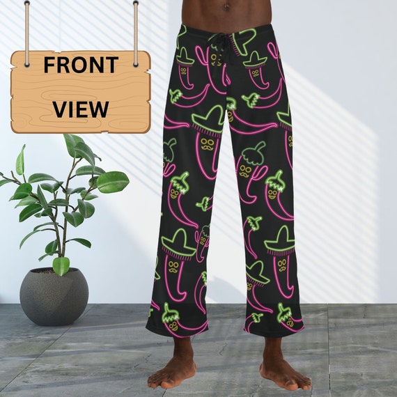 Mens Pajama Pants Pink Hot Chili Peppers With Sombrero s Mens Novelty Chili Peppers Pajama Pants Fun Pj s Mens Pyjama Pants gift for Him Etsy Ireland