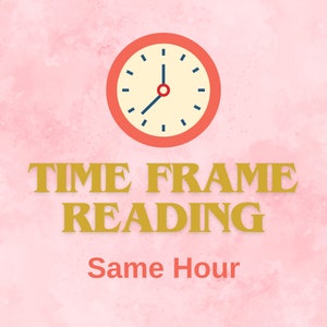 Puede incluir: Un fondo rosa con una esfera de reloj roja con agujas negras y un texto dorado superpuesto que dice "TIME FRAME READING Same Hour".