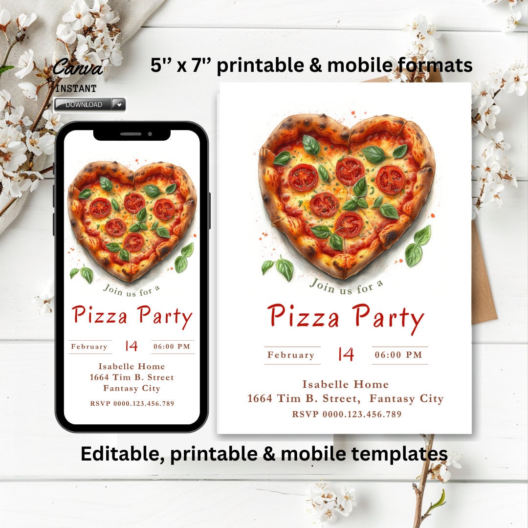 Editable Pizza Party Invitation Template, Tomatoes Basilica Invite ...